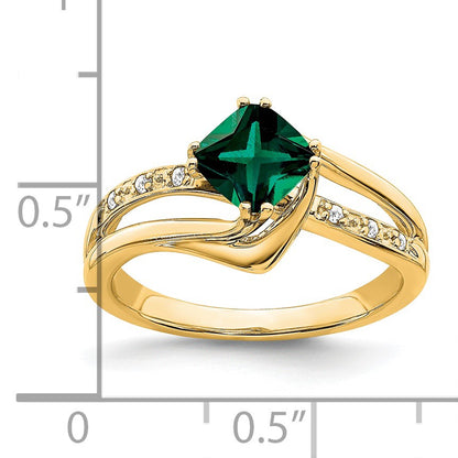 14k White Gold 6mm Cushion Lab-Created Emerald and Diamond Ring