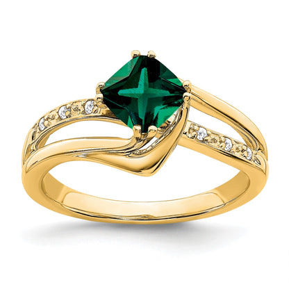 14k White Gold 6mm Cushion Lab-Created Emerald and Diamond Ring