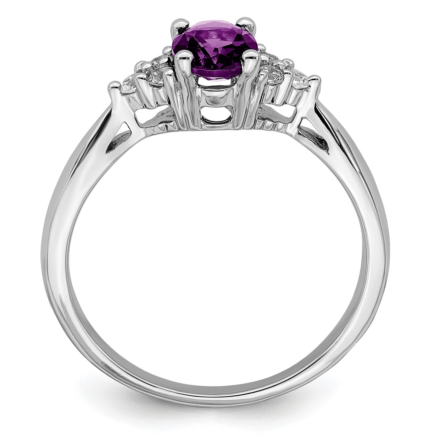 14k White Gold 7x5 Oval Amethyst and 1/8 carat Diamond Ring