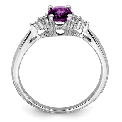14k White Gold 7x5 Oval Amethyst and 1/8 carat Diamond Ring
