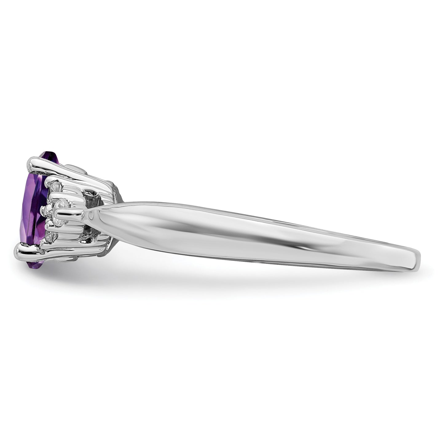 14k White Gold 7x5 Oval Amethyst and 1/8 carat Diamond Ring