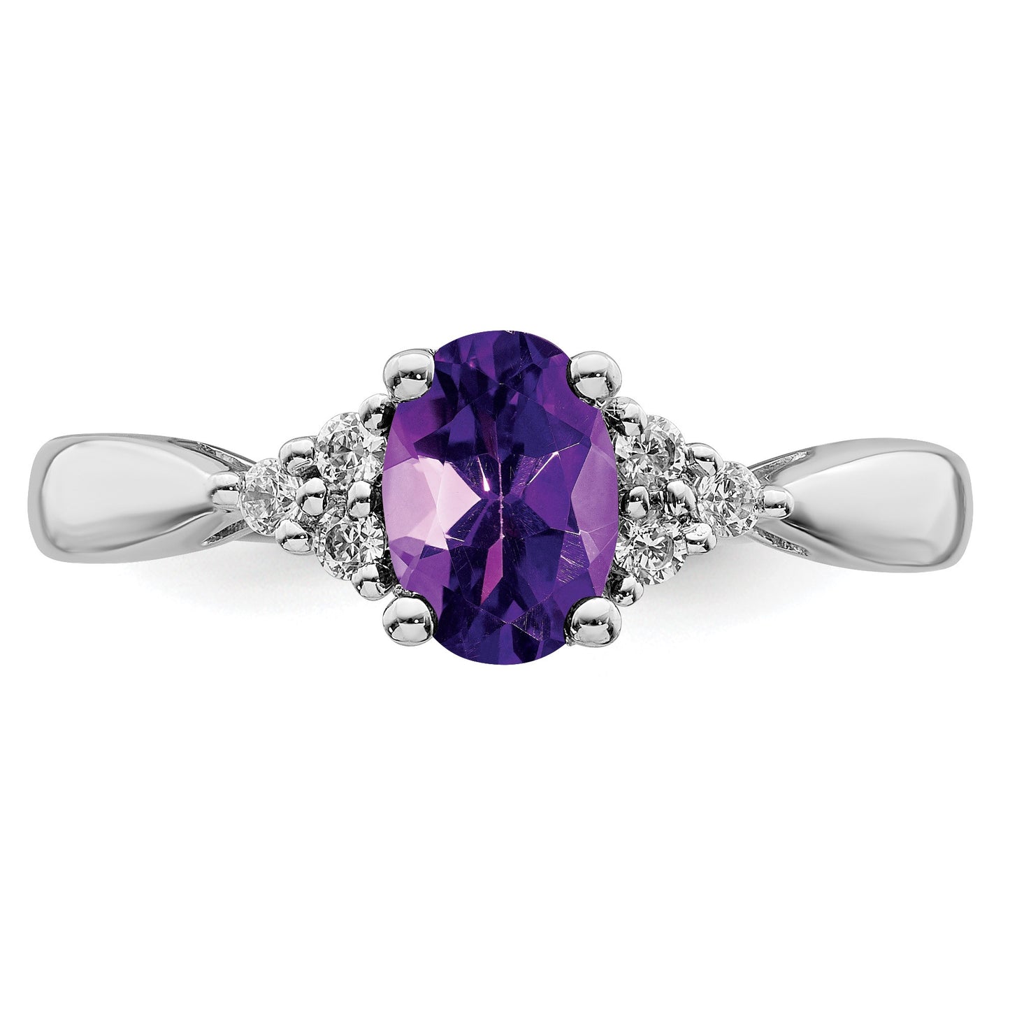 14k White Gold 7x5 Oval Amethyst and 1/8 carat Diamond Ring