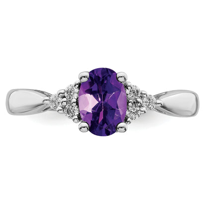 14k White Gold 7x5 Oval Amethyst and 1/8 carat Diamond Ring