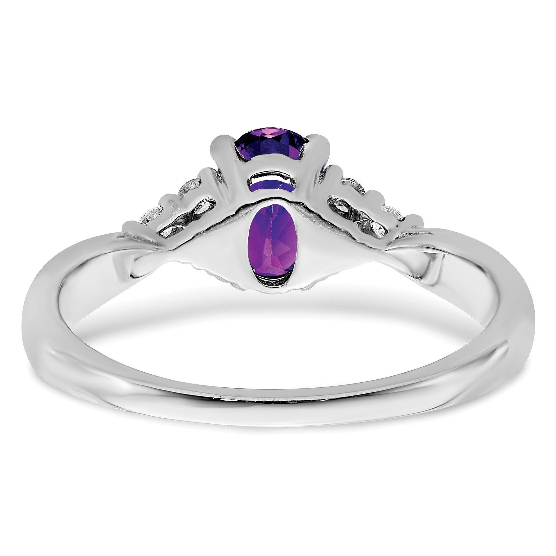 14k White Gold 7x5 Oval Amethyst and 1/8 carat Diamond Ring