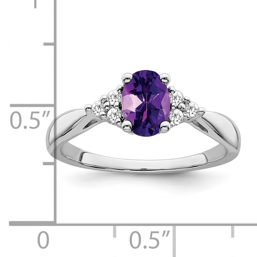 14k White Gold 7x5 Oval Amethyst and 1/8 carat Diamond Ring
