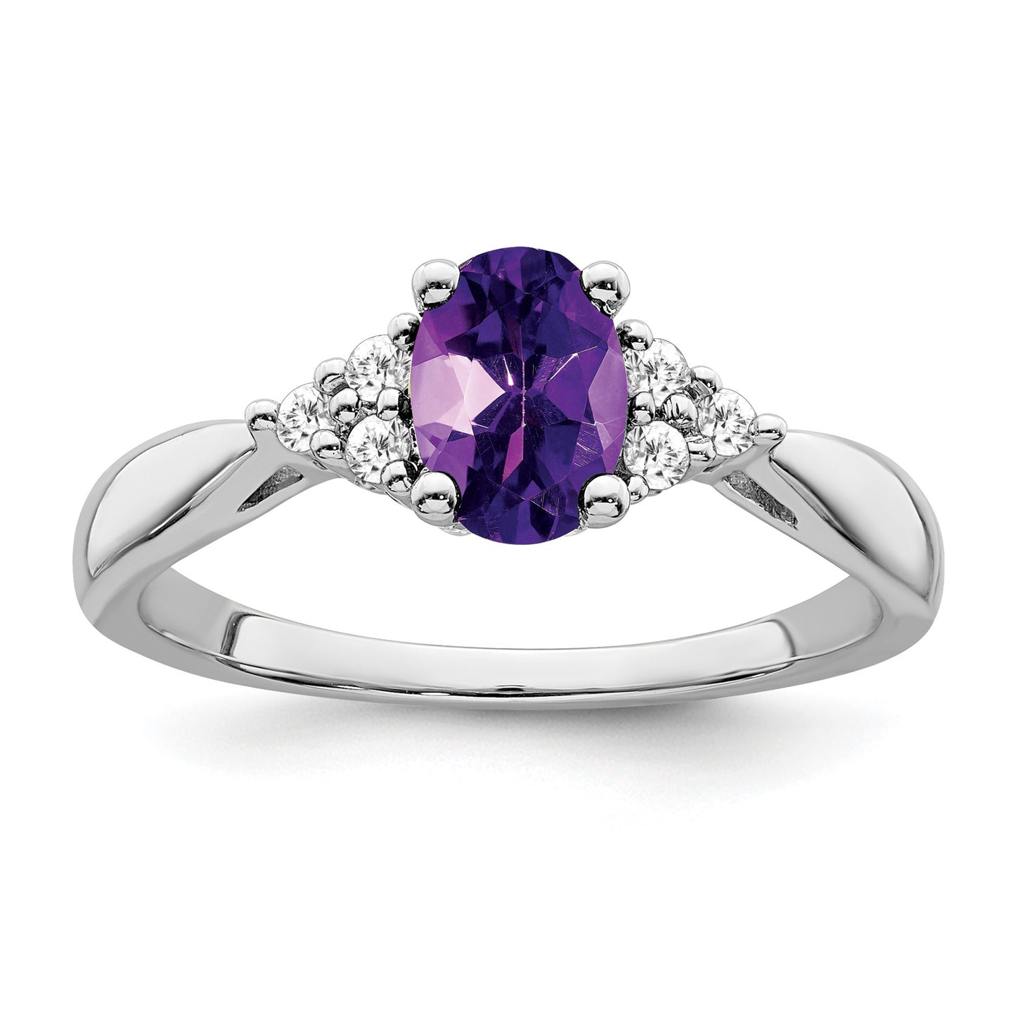 14k White Gold 7x5 Oval Amethyst and 1/8 carat Diamond Ring