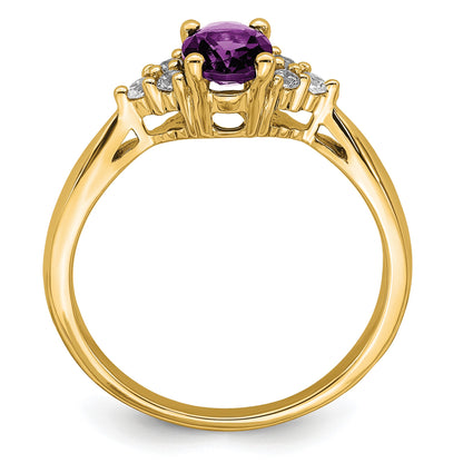 14k 7x5 Oval Amethyst and 1/8 carat Diamond Ring