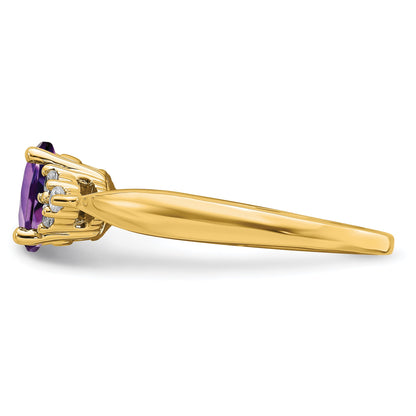 14k 7x5 Oval Amethyst and 1/8 carat Diamond Ring