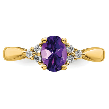 14k 7x5 Oval Amethyst and 1/8 carat Diamond Ring