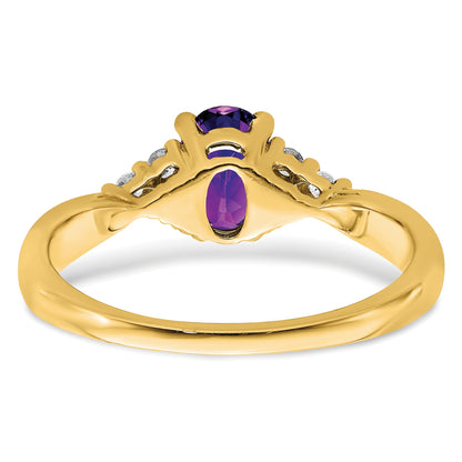 14k 7x5 Oval Amethyst and 1/8 carat Diamond Ring