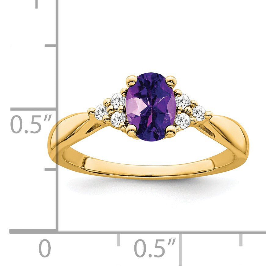 14k 7x5 Oval Amethyst and 1/8 carat Diamond Ring