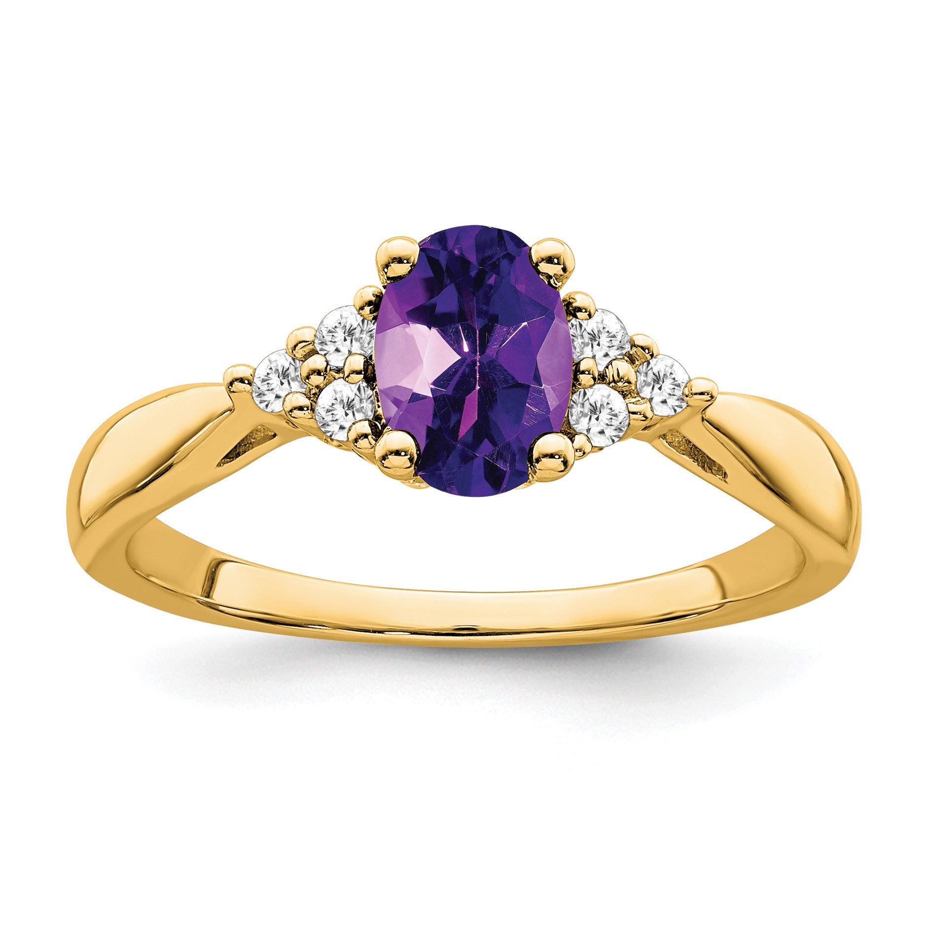 14k 7x5 Oval Amethyst and 1/8 carat Diamond Ring