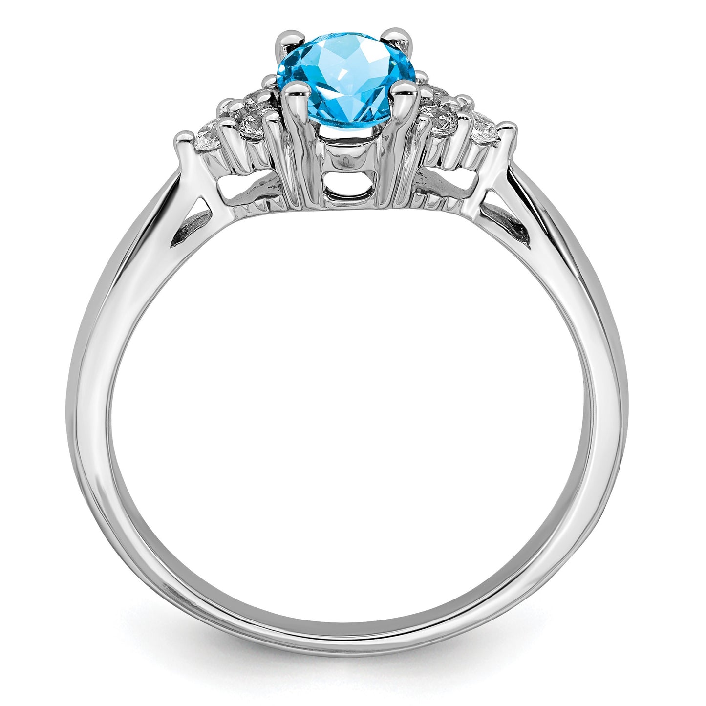 14k White Gold 7x5 Oval Blue Topaz and 1/8 carat Diamond Ring