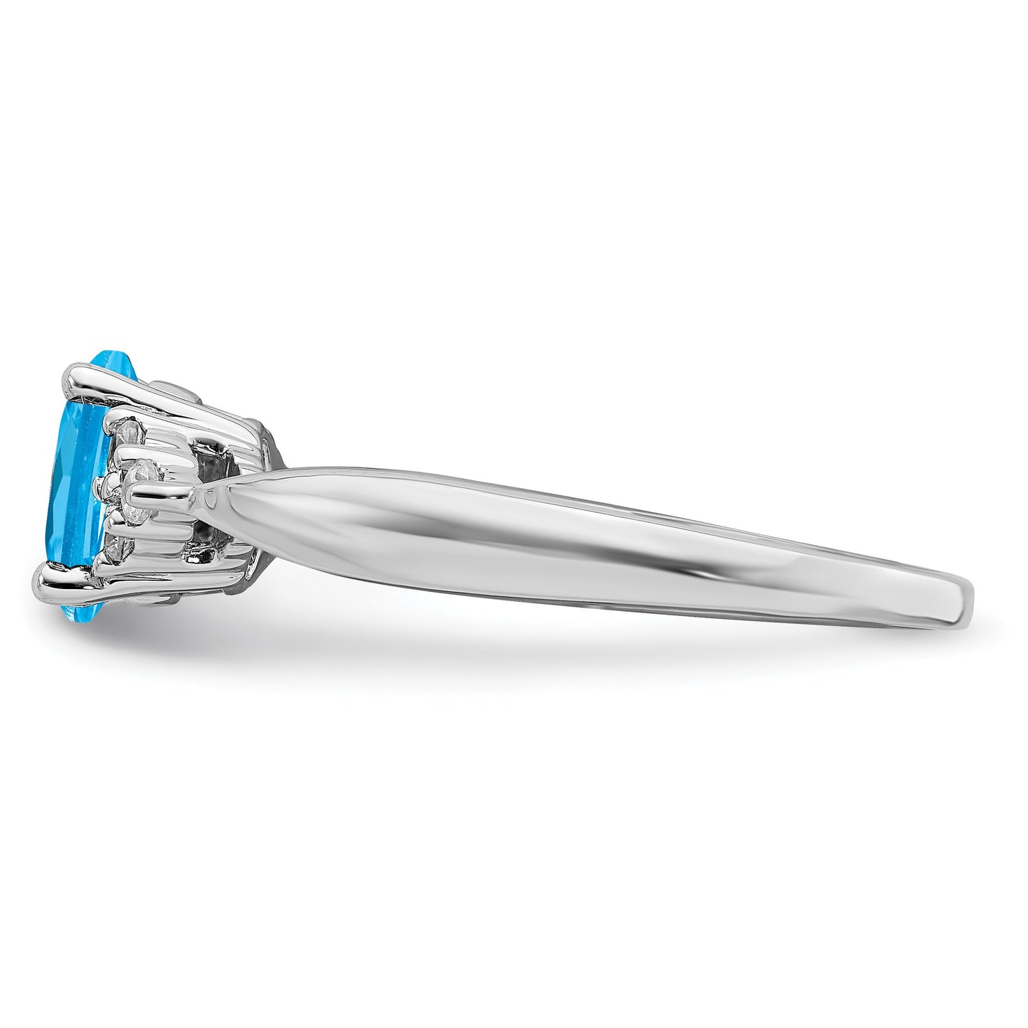 14k White Gold 7x5 Oval Blue Topaz and 1/8 carat Diamond Ring
