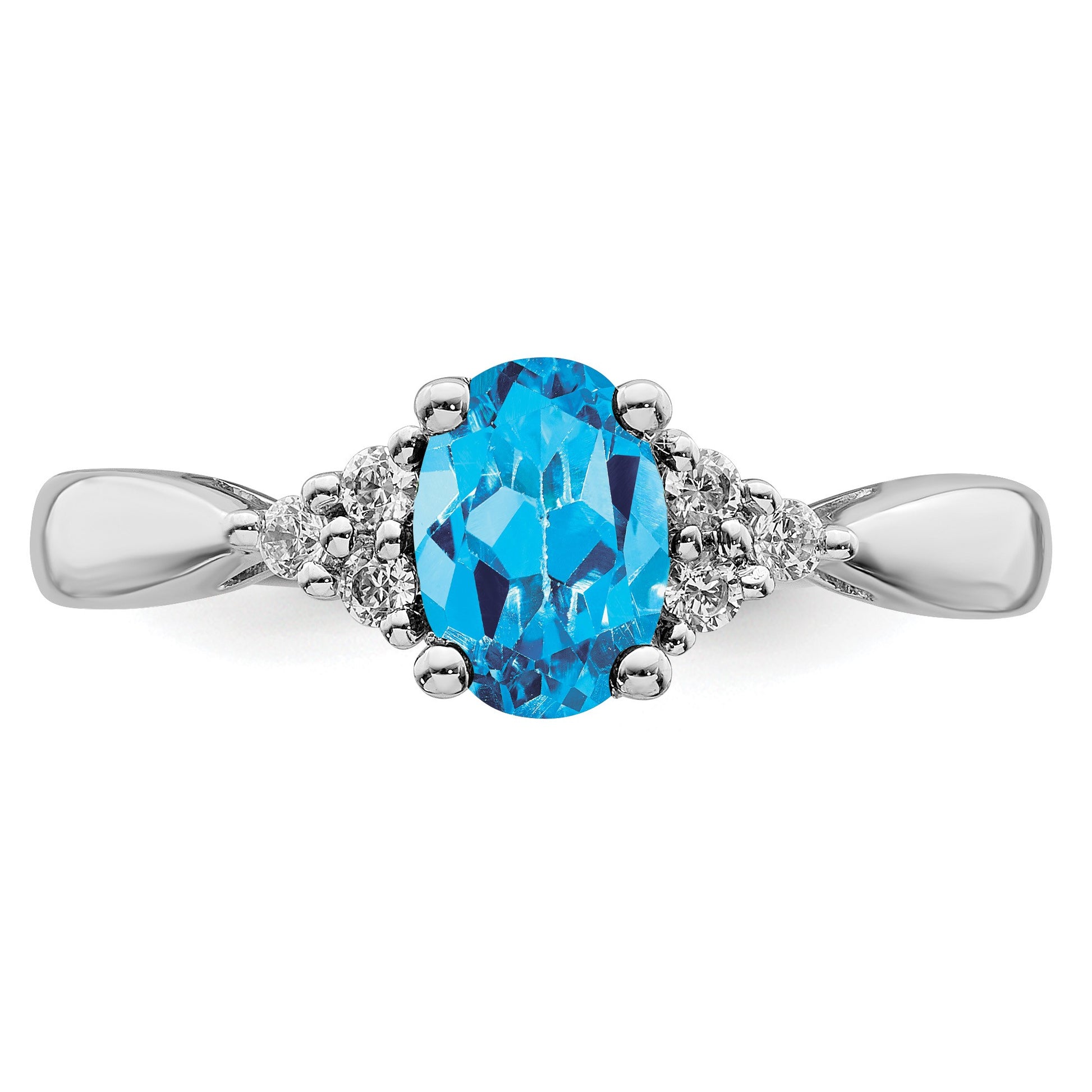 14k White Gold 7x5 Oval Blue Topaz and 1/8 carat Diamond Ring