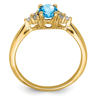 14k 7x5 Oval Blue Topaz and 1/8 carat Diamond Ring