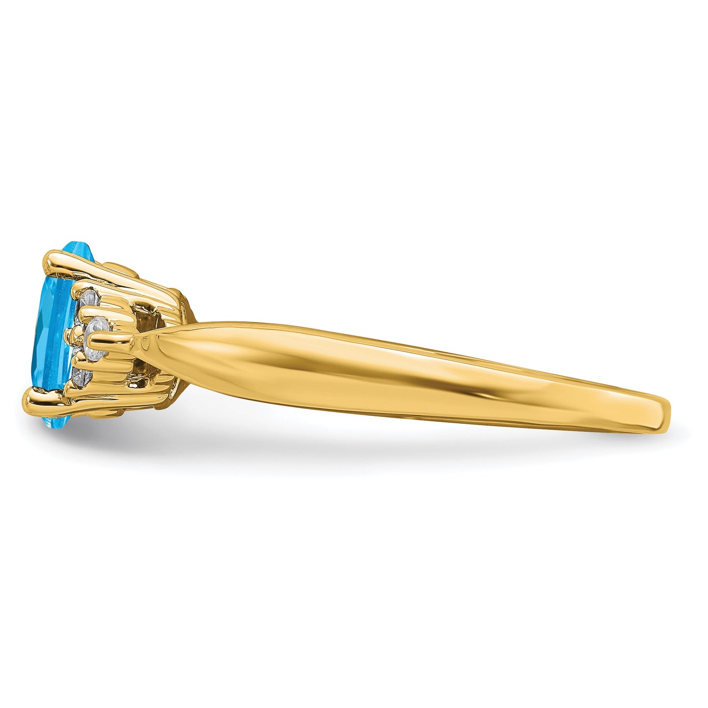 14k 7x5 Oval Blue Topaz and 1/8 carat Diamond Ring