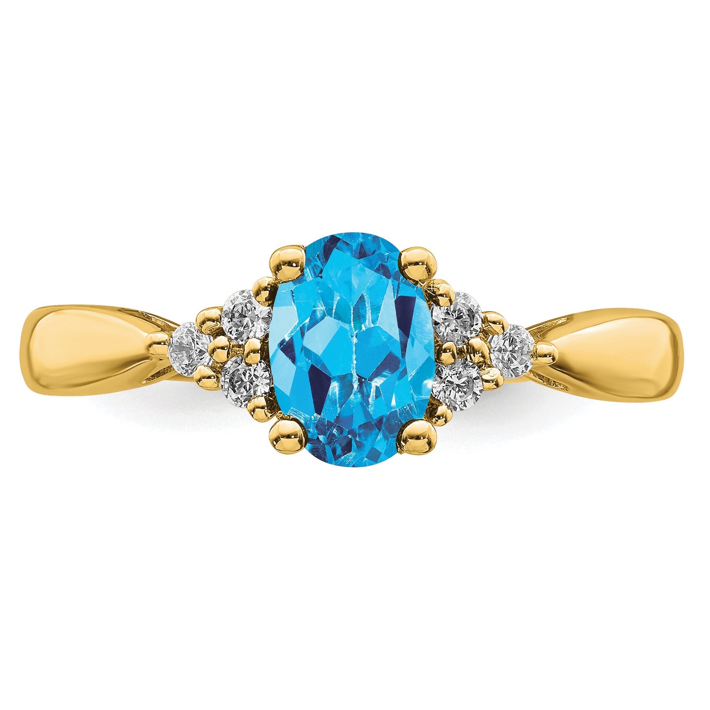 14k 7x5 Oval Blue Topaz and 1/8 carat Diamond Ring