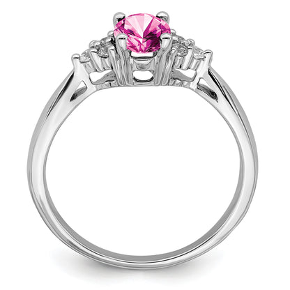 14k White Gold 5x7mm Oval Lab-Created Pink Sapphire and 1/8 carat Diamond Ring