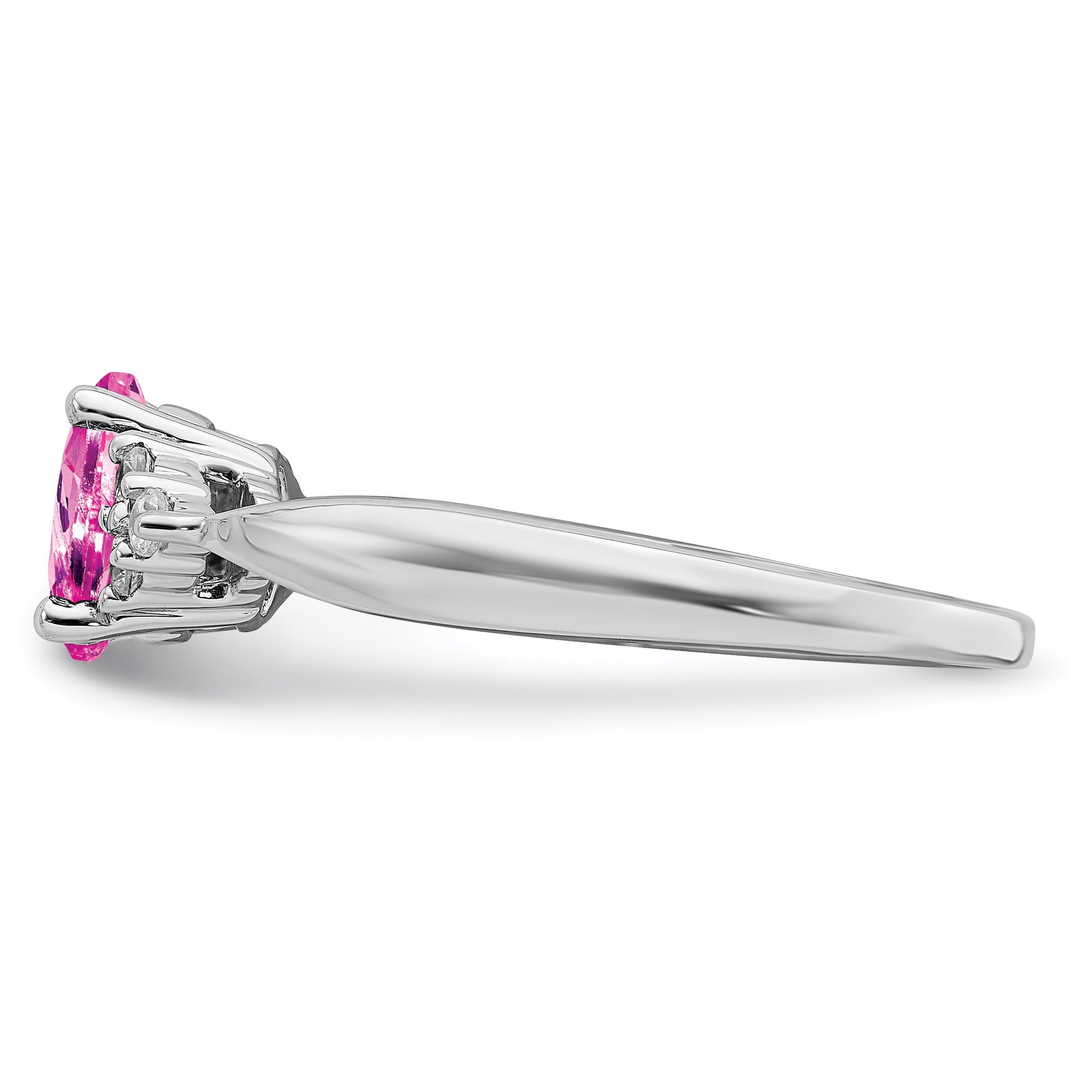 14k White Gold 5x7mm Oval Lab-Created Pink Sapphire and 1/8 carat Diamond Ring