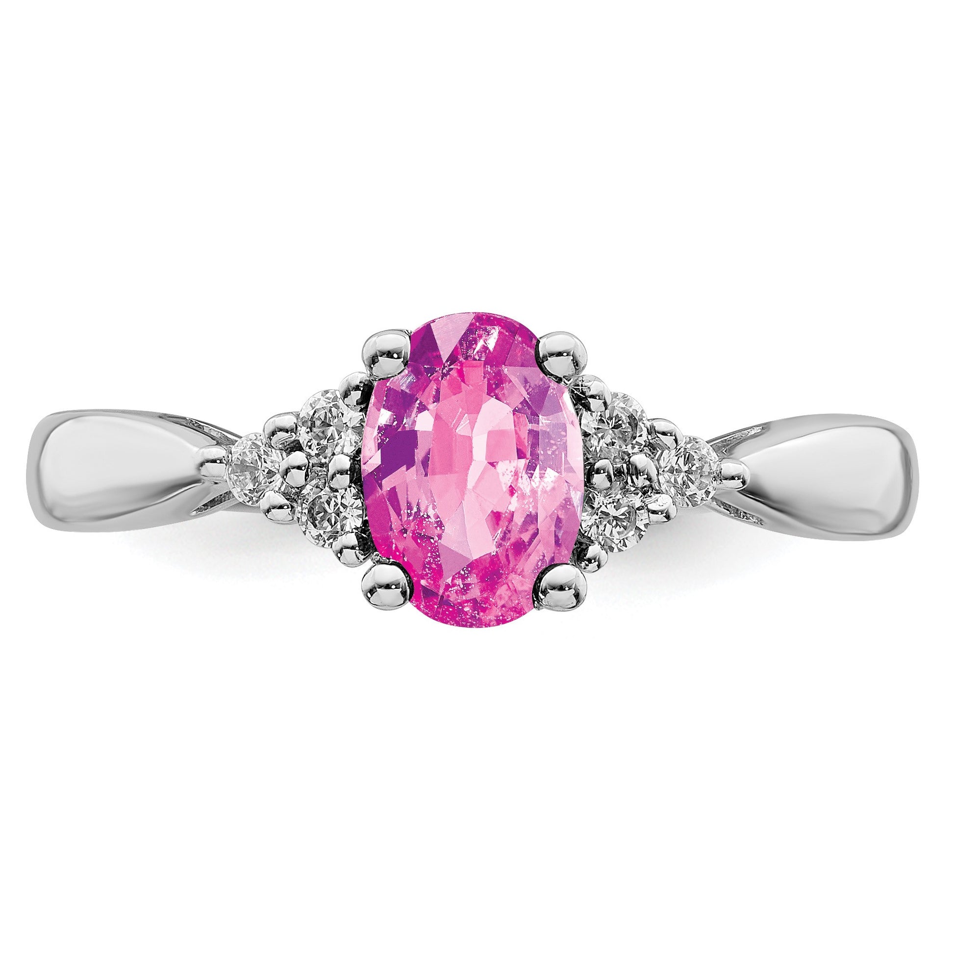 14k White Gold 5x7mm Oval Lab-Created Pink Sapphire and 1/8 carat Diamond Ring