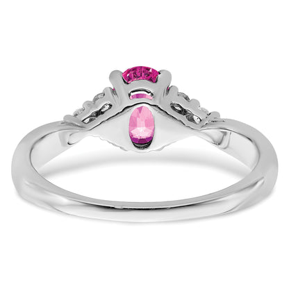 14k White Gold 5x7mm Oval Lab-Created Pink Sapphire and 1/8 carat Diamond Ring