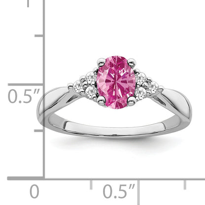 14k White Gold 5x7mm Oval Lab-Created Pink Sapphire and 1/8 carat Diamond Ring