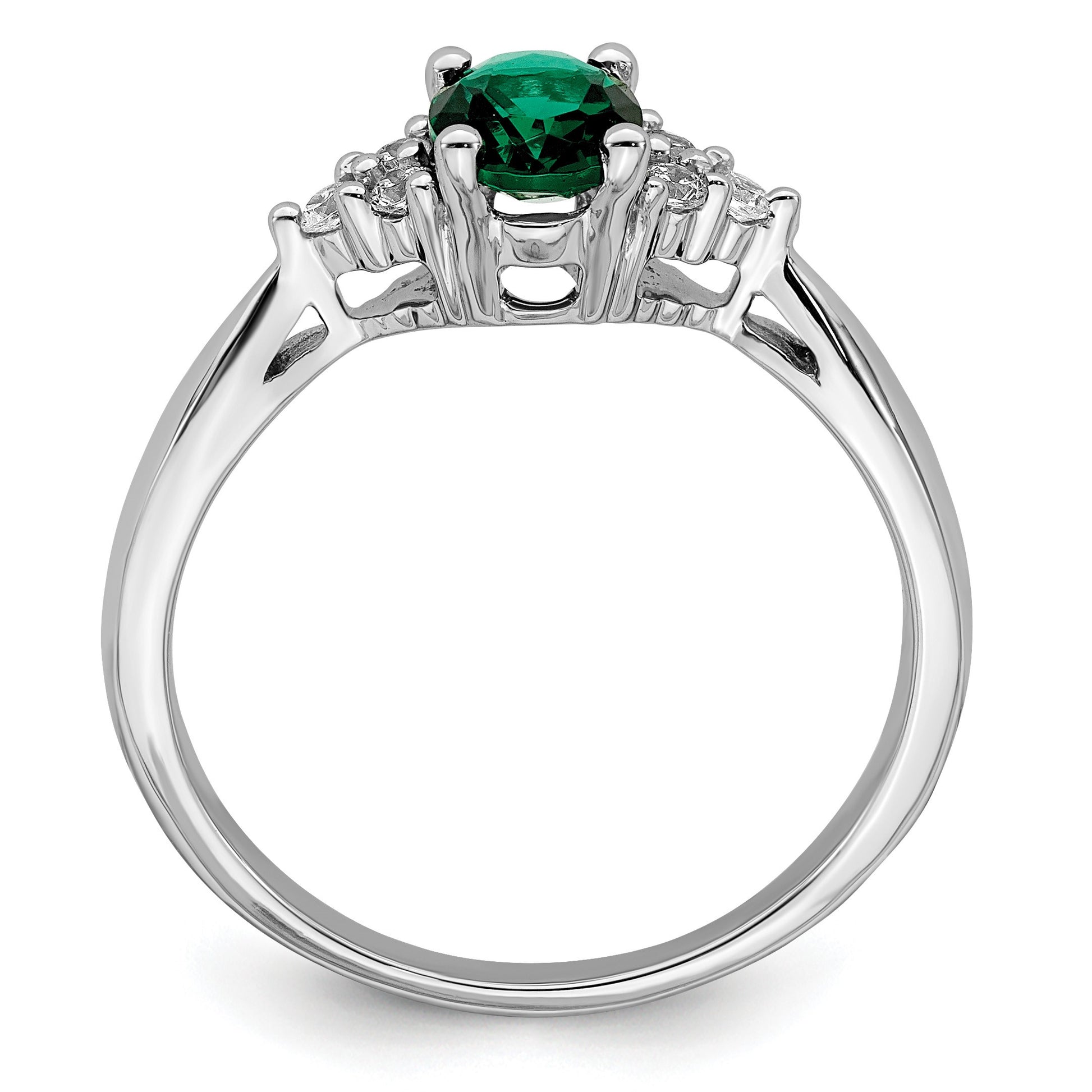 14k White Gold 7x5mm Oval Lab-Created Emerald and 1/8 carat Diamond Ring