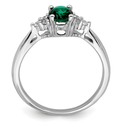 14k White Gold 7x5mm Oval Lab-Created Emerald and 1/8 carat Diamond Ring