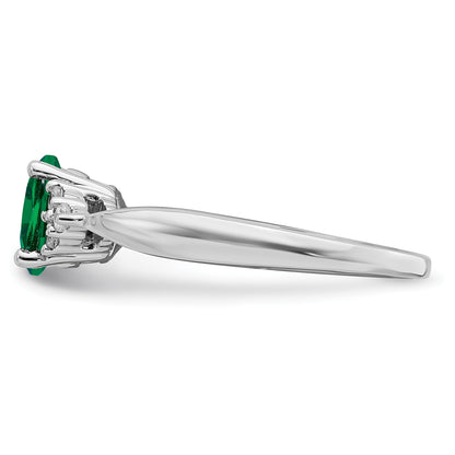 14k White Gold 7x5mm Oval Lab-Created Emerald and 1/8 carat Diamond Ring