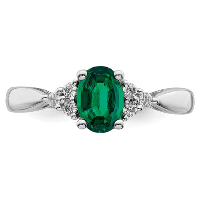 14k White Gold 7x5mm Oval Lab-Created Emerald and 1/8 carat Diamond Ring