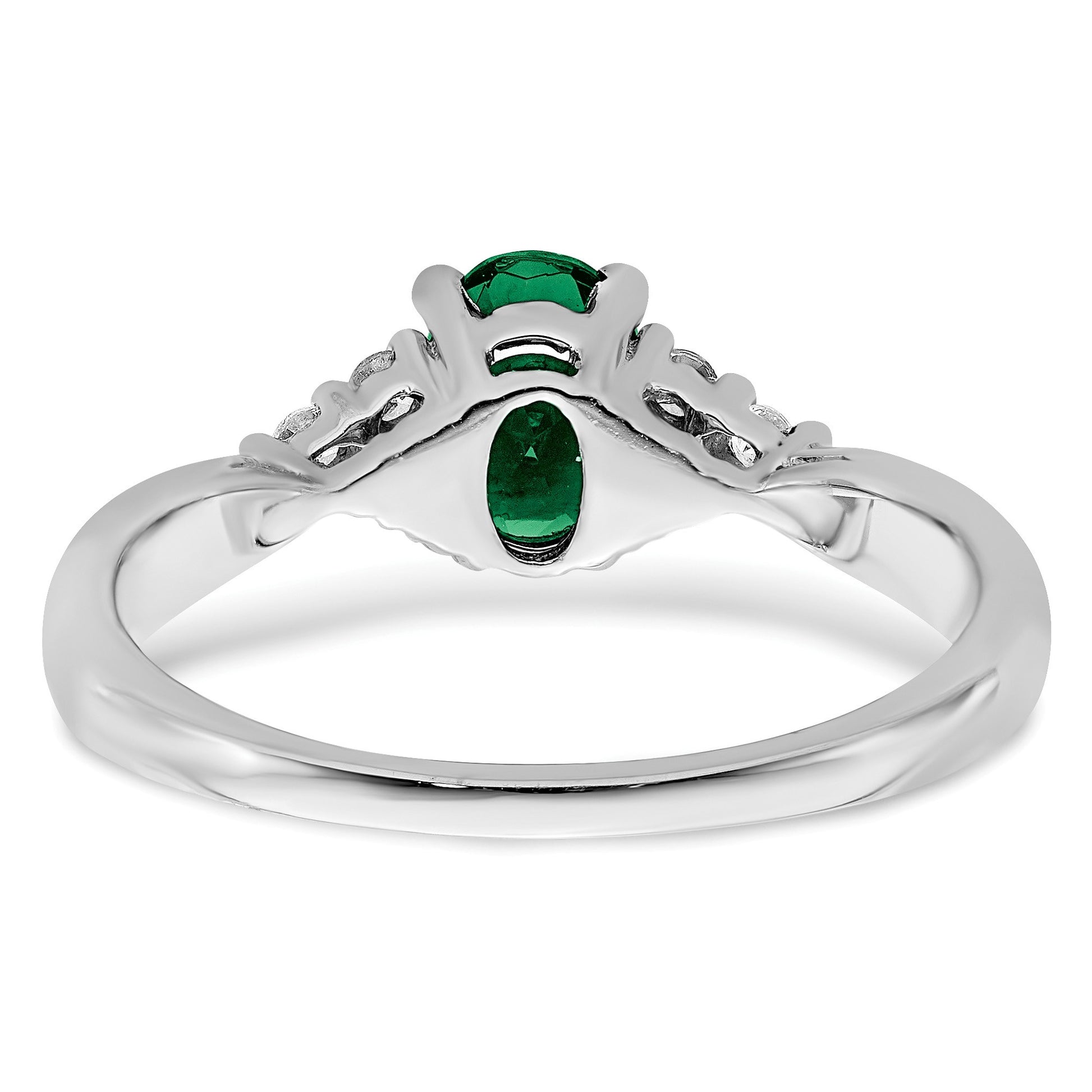 14k White Gold 7x5mm Oval Lab-Created Emerald and 1/8 carat Diamond Ring