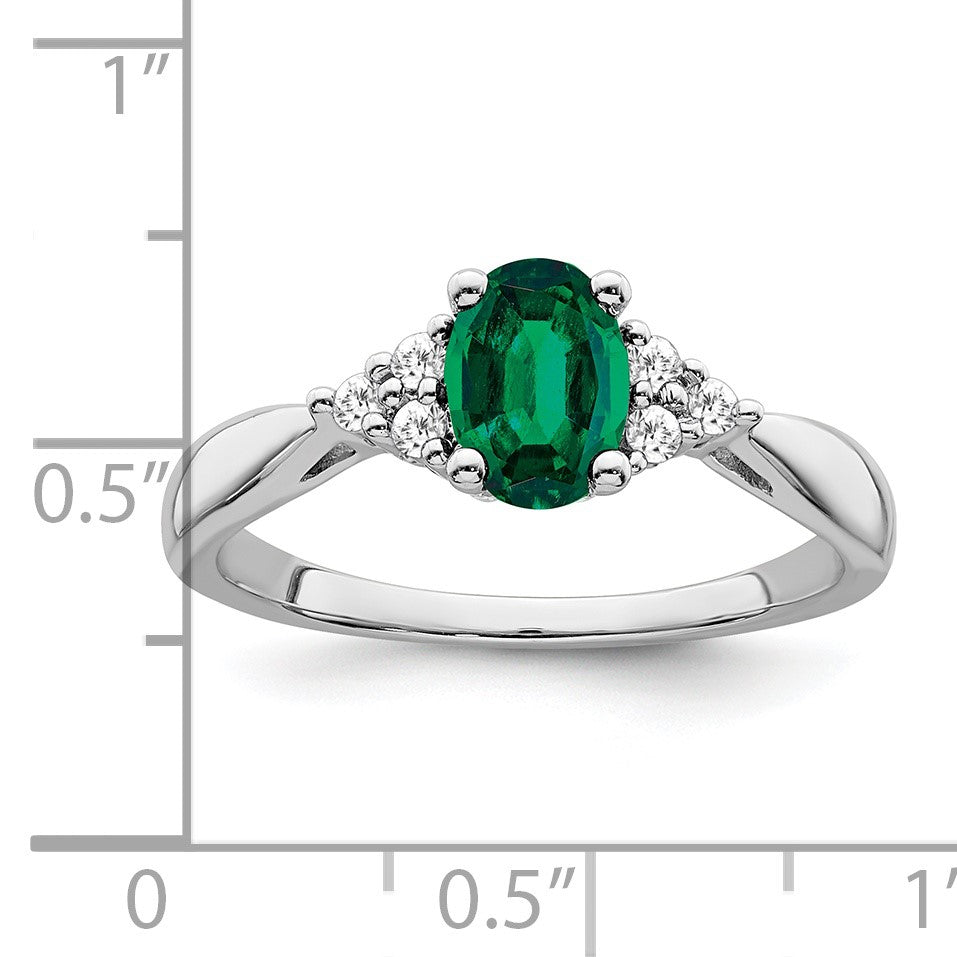 14k White Gold 7x5mm Oval Lab-Created Emerald and 1/8 carat Diamond Ring