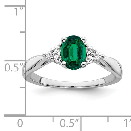 14k White Gold 7x5mm Oval Lab-Created Emerald and 1/8 carat Diamond Ring