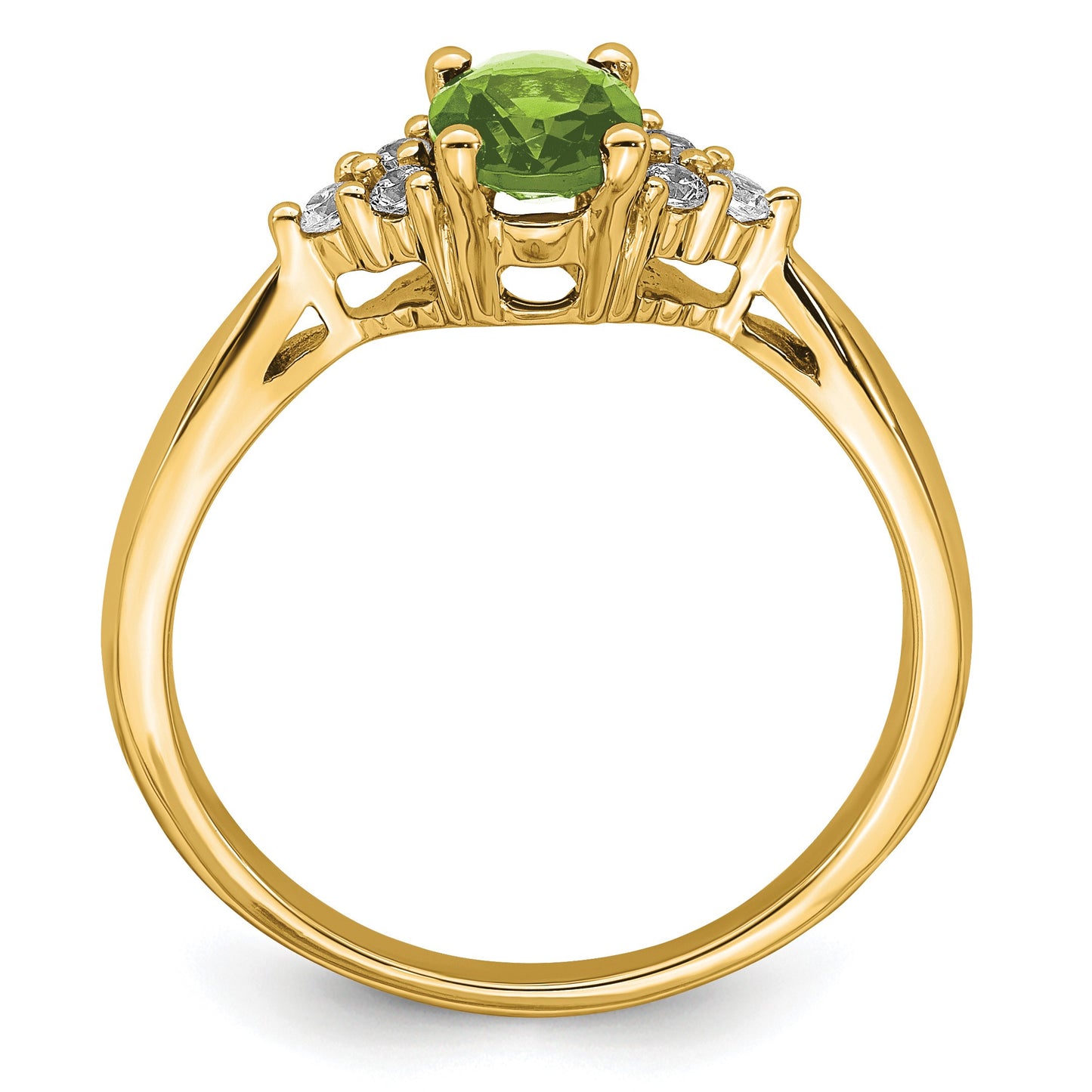 14k 7x5 Oval Peridot and 1/8 carat Diamond Ring