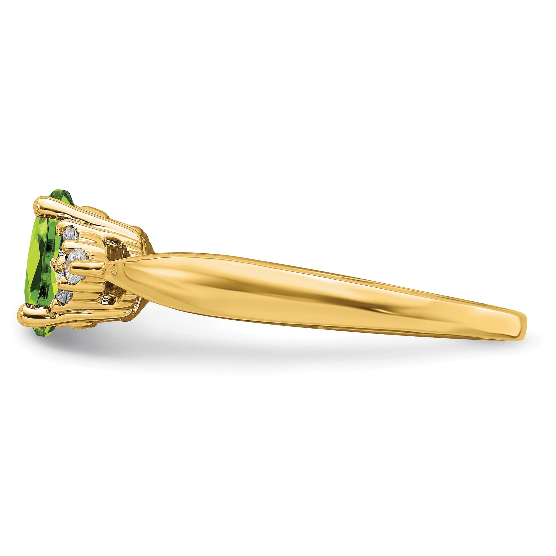 14k 7x5 Oval Peridot and 1/8 carat Diamond Ring