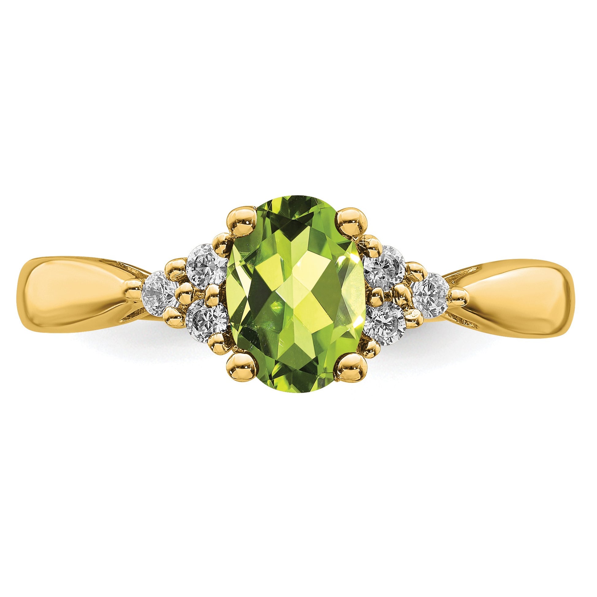 14k 7x5 Oval Peridot and 1/8 carat Diamond Ring
