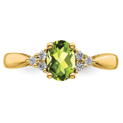14k 7x5 Oval Peridot and 1/8 carat Diamond Ring