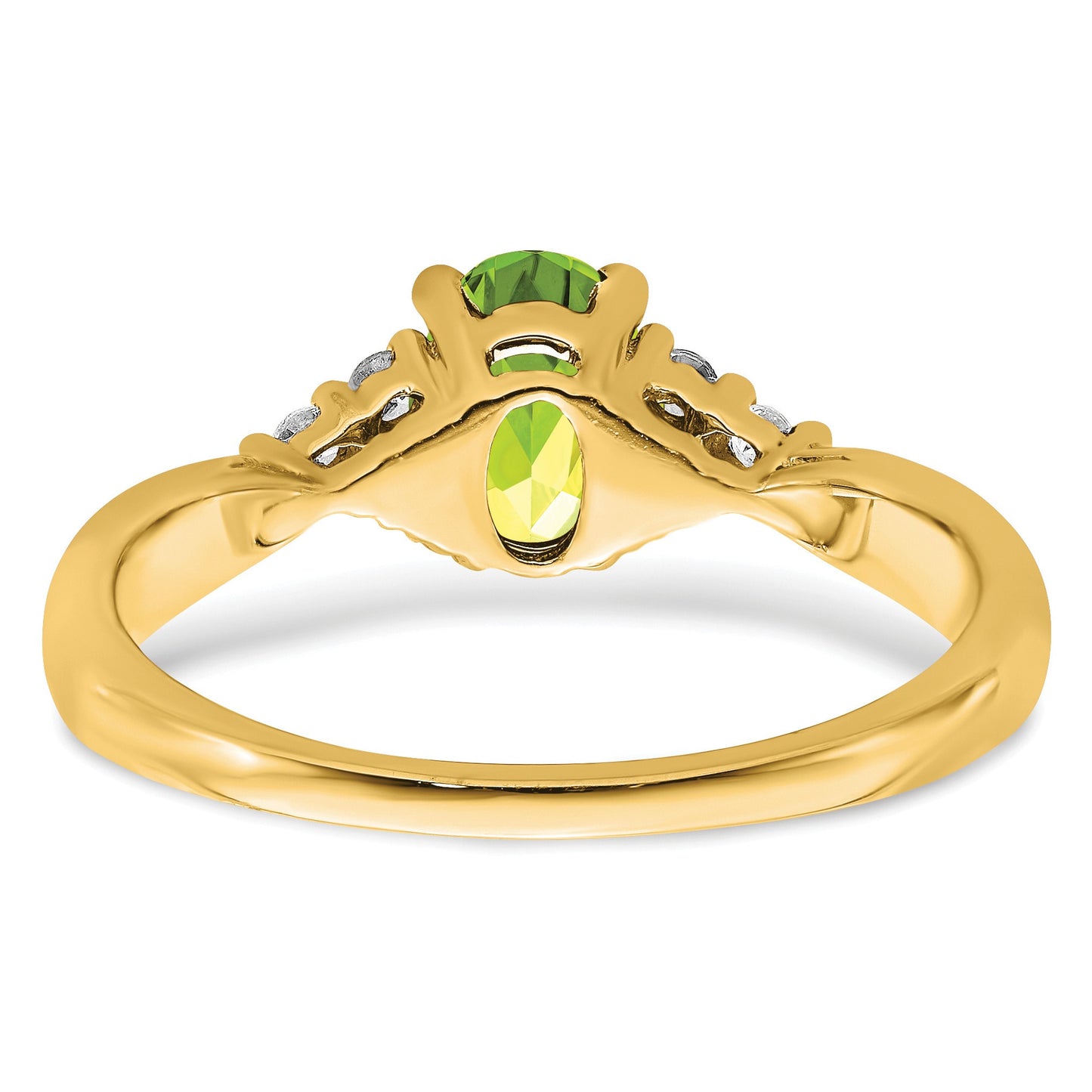 14k 7x5 Oval Peridot and 1/8 carat Diamond Ring