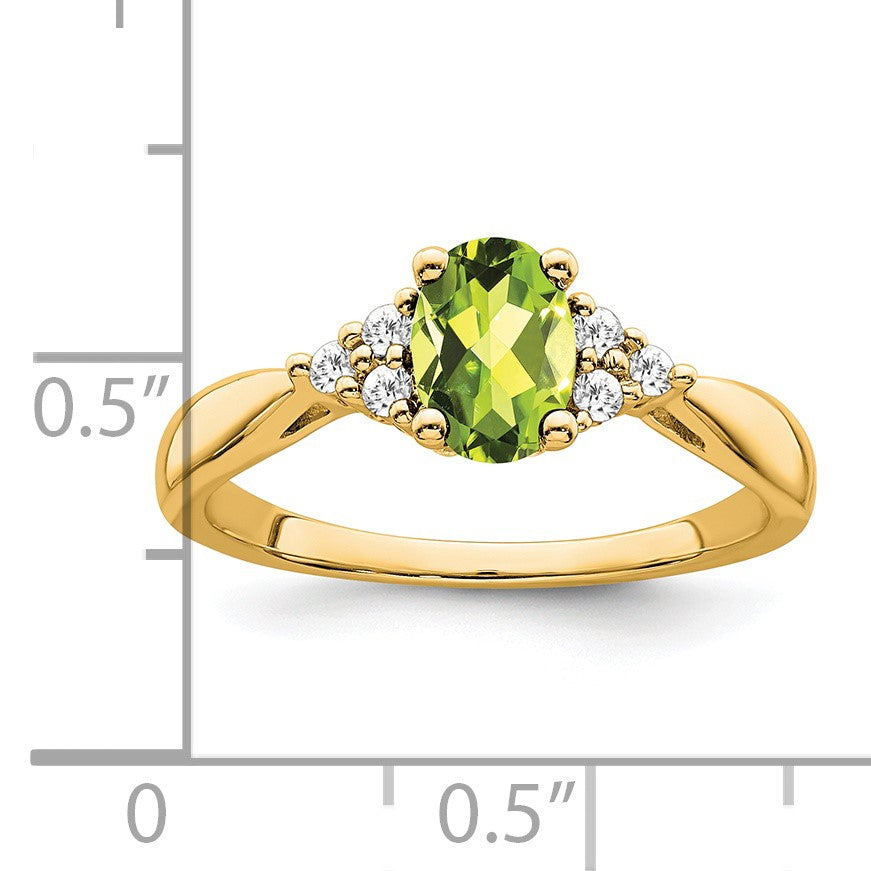 14k 7x5 Oval Peridot and 1/8 carat Diamond Ring