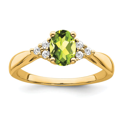 14k 7x5 Oval Peridot and 1/8 carat Diamond Ring