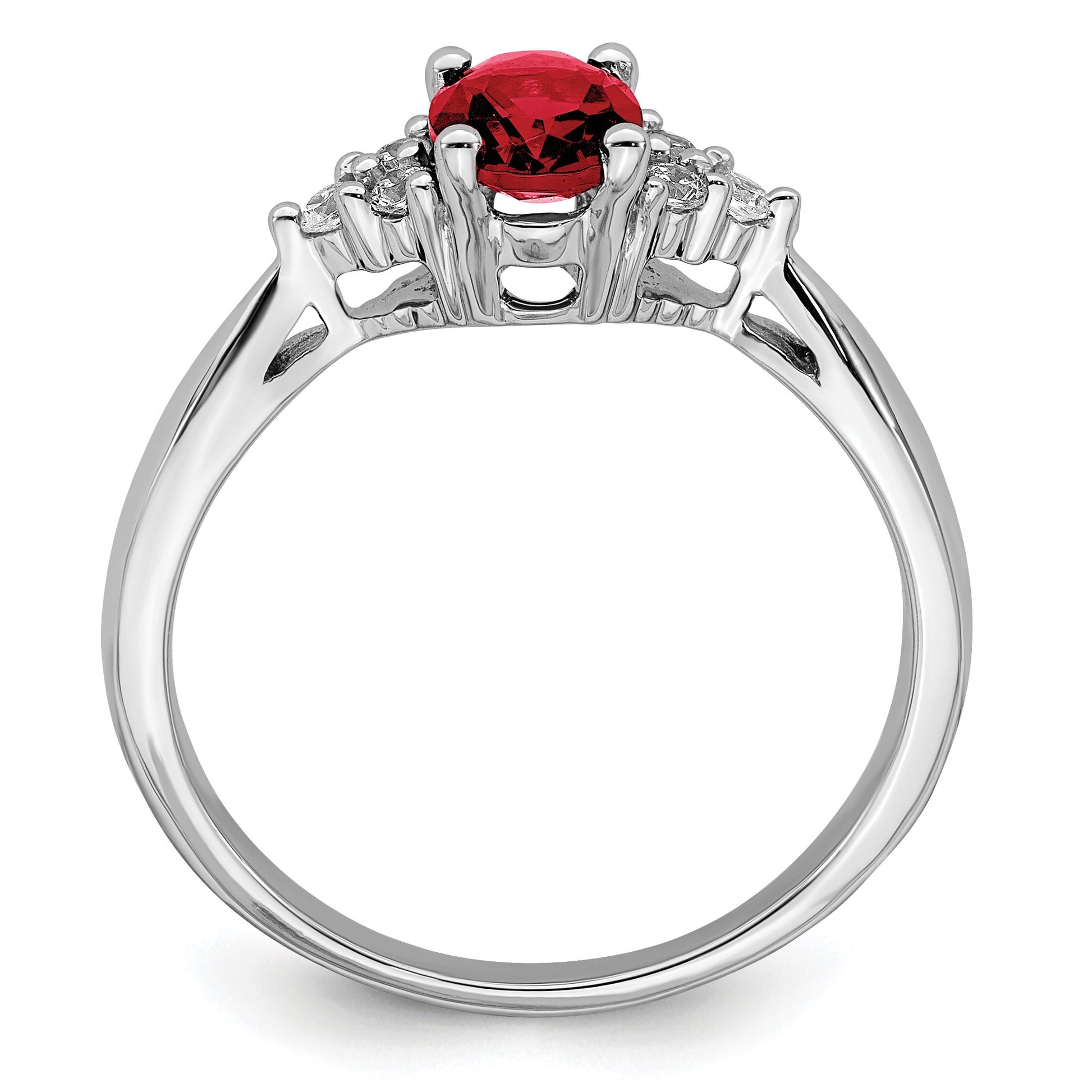 14k White Gold 5x7mm Oval Lab Created Ruby and 1/8 carat Diamond Ring
