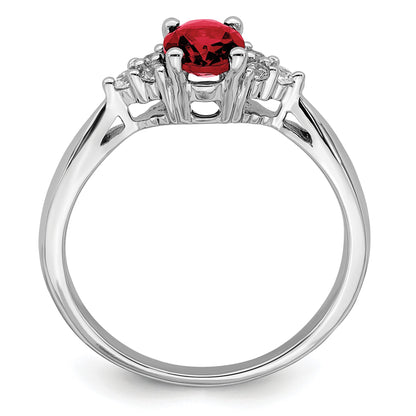 14k White Gold 5x7mm Oval Lab Created Ruby and 1/8 carat Diamond Ring