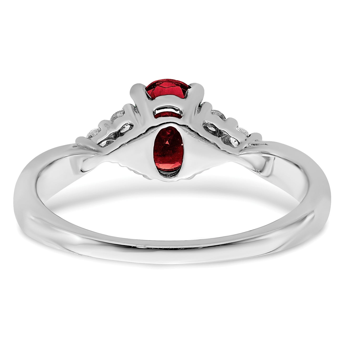 14k White Gold 5x7mm Oval Lab Created Ruby and 1/8 carat Diamond Ring