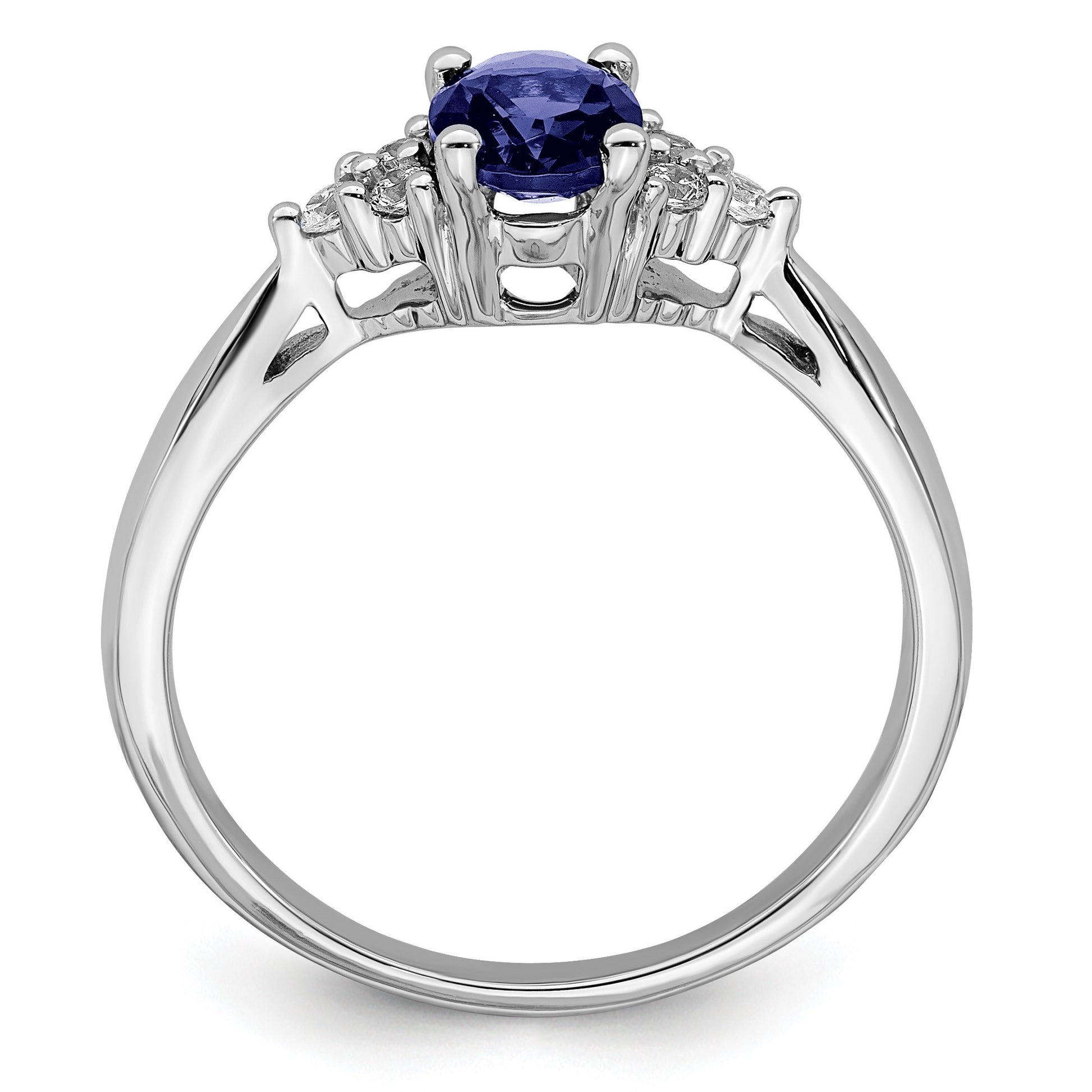 14k White Gold 5x7mm Oval Lab Created Blue Sapphire and 1/8 carat Diamond Ring