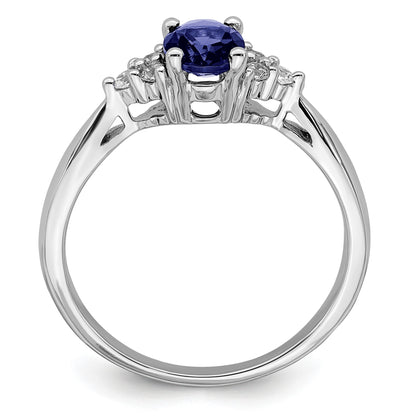 14k White Gold 5x7mm Oval Lab Created Blue Sapphire and 1/8 carat Diamond Ring