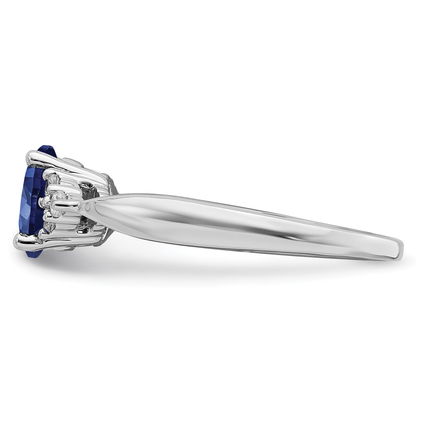 14k White Gold 5x7mm Oval Lab Created Blue Sapphire and 1/8 carat Diamond Ring