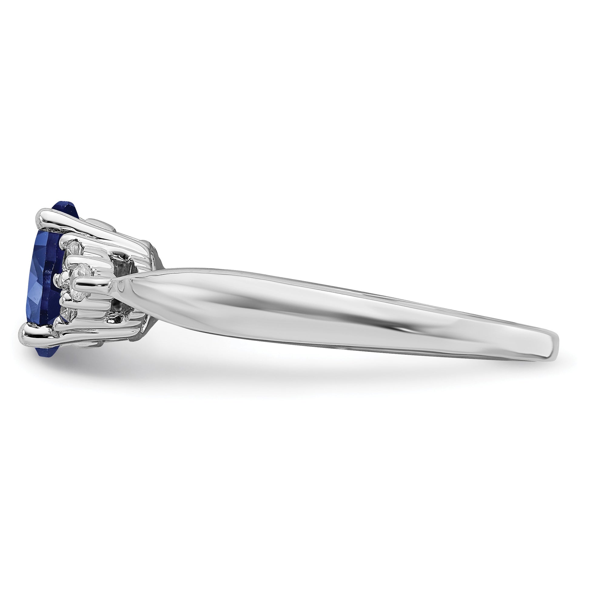 14k White Gold 5x7mm Oval Lab Created Blue Sapphire and 1/8 carat Diamond Ring