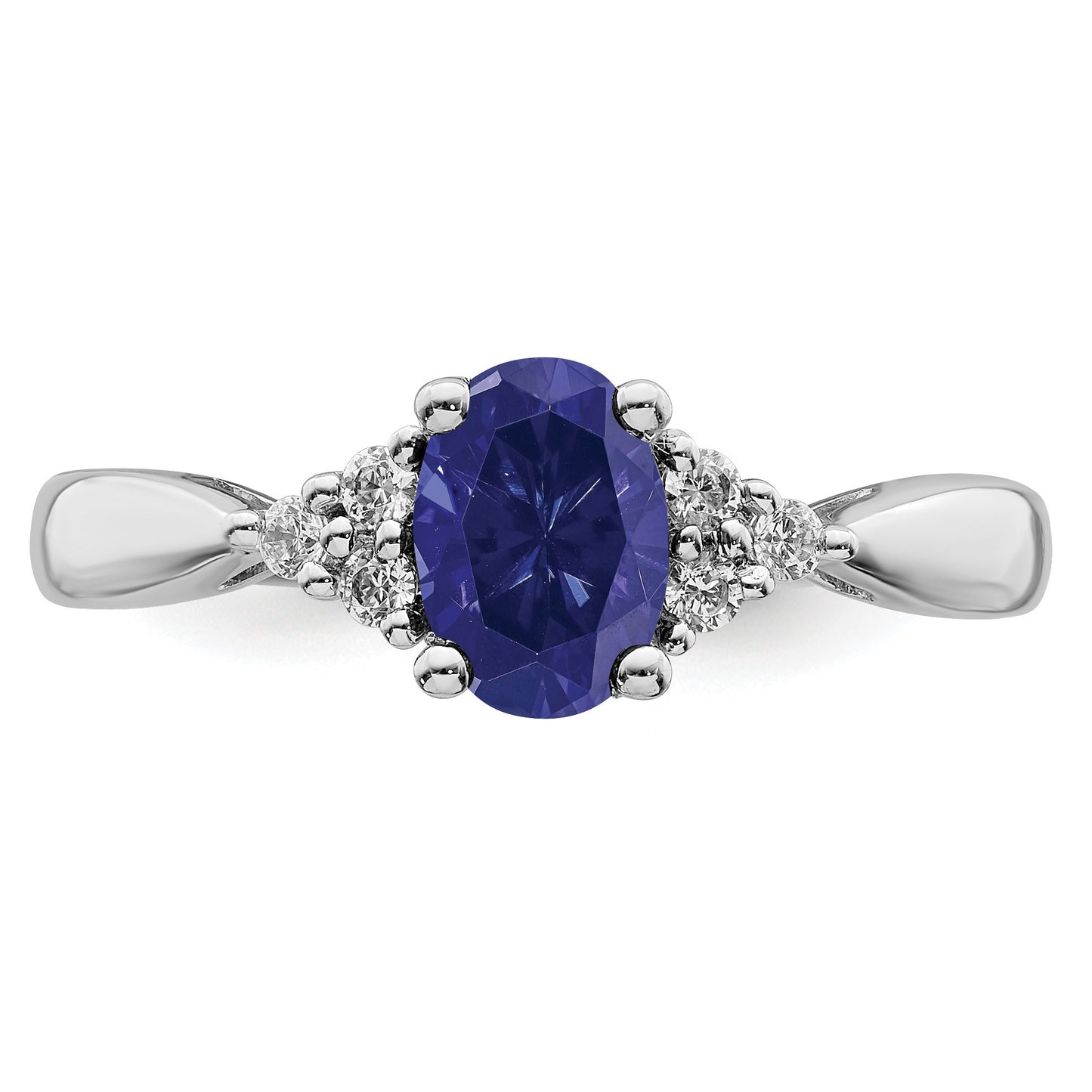 14k White Gold 5x7mm Oval Lab Created Blue Sapphire and 1/8 carat Diamond Ring
