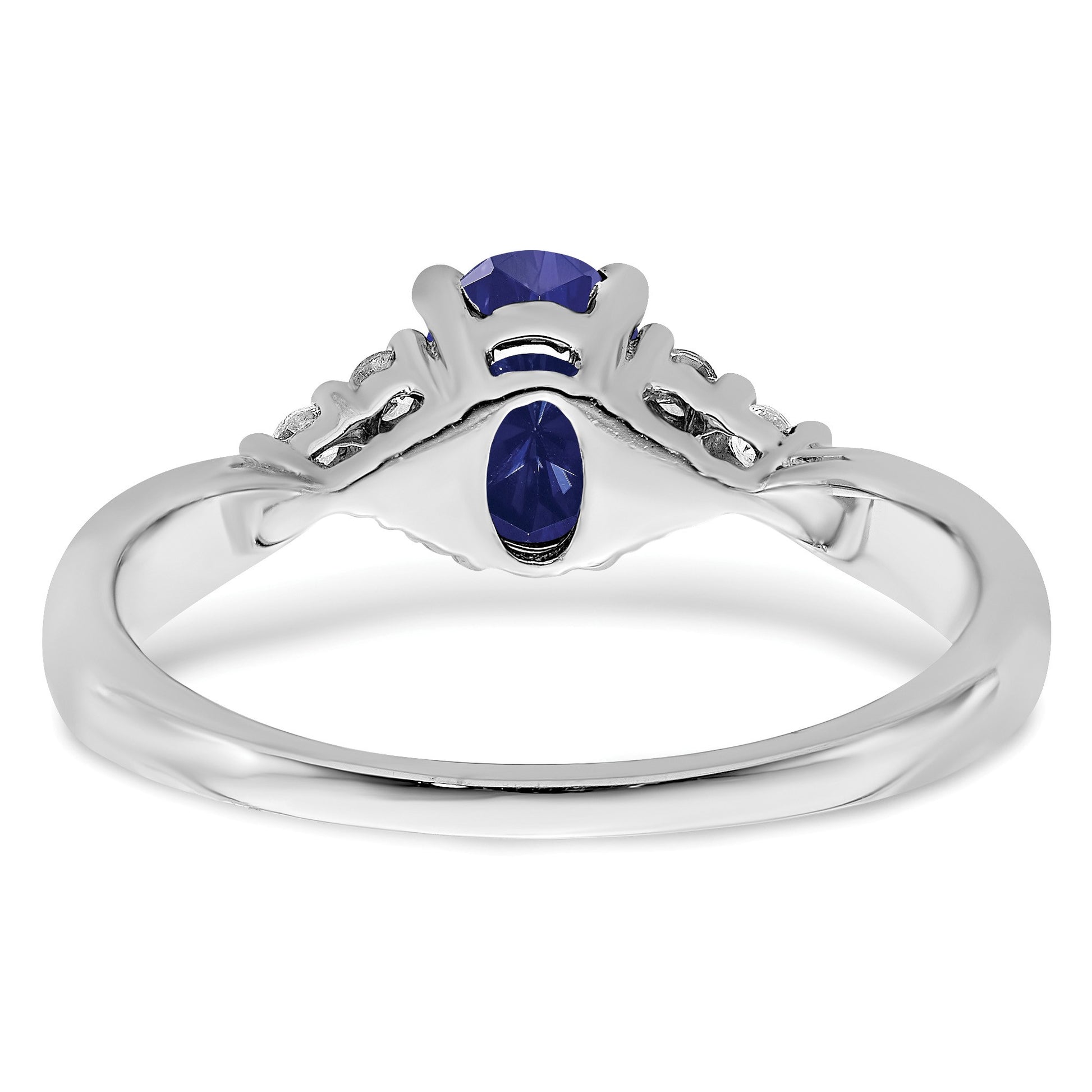 14k White Gold 5x7mm Oval Lab Created Blue Sapphire and 1/8 carat Diamond Ring
